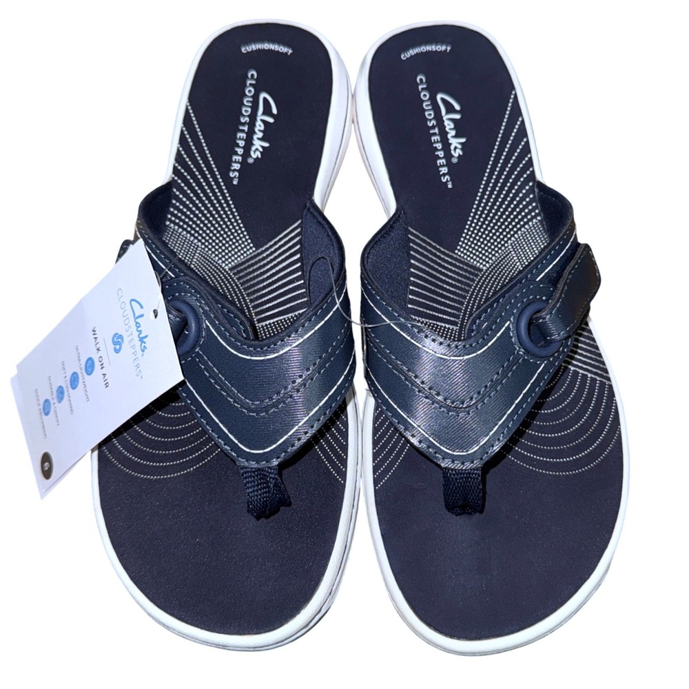 NEW Clarks Cloudsteppers Sandals Womens 6M Flip Flops Navy Blue/Marine Cushioned
